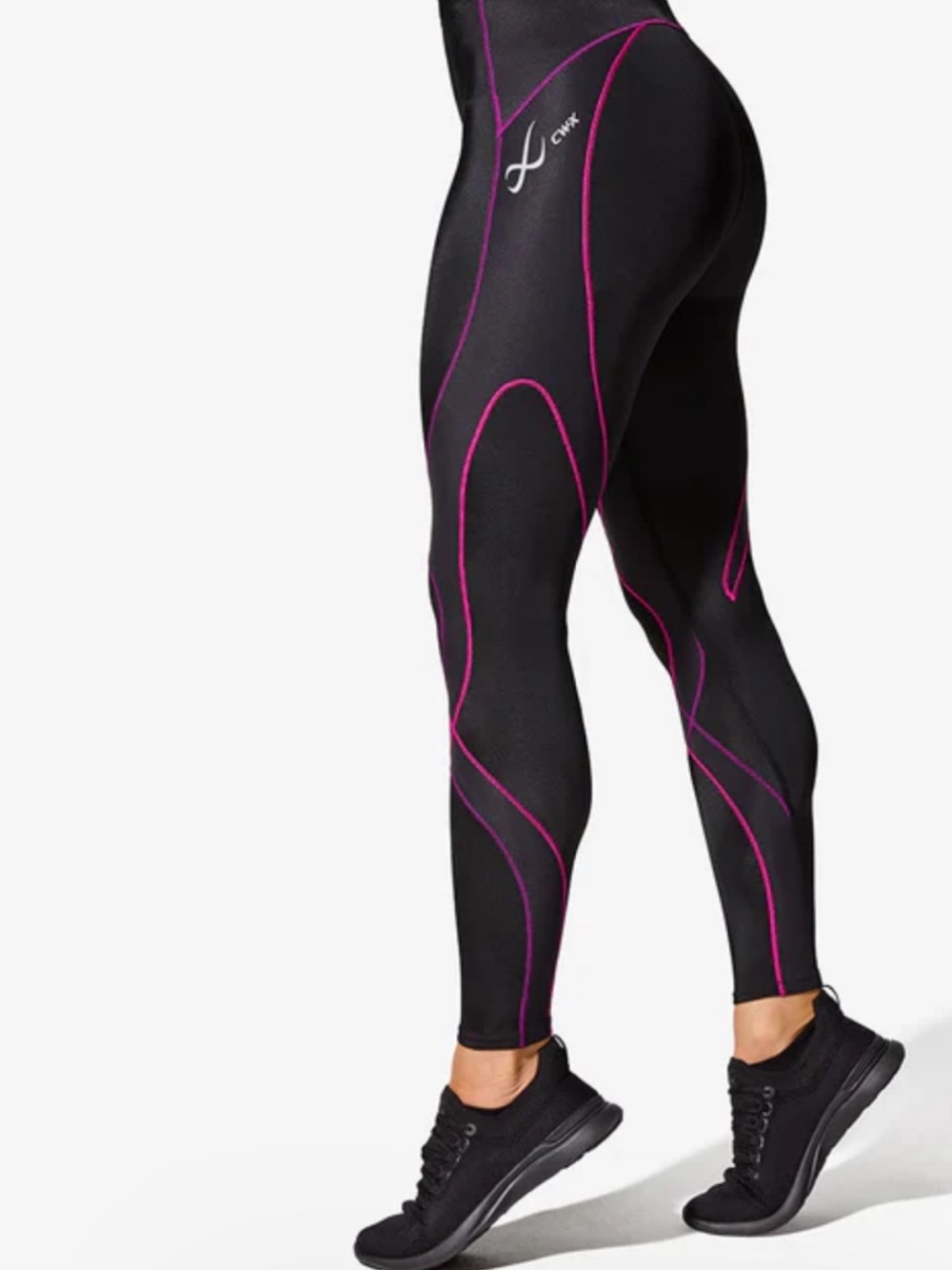 CW-X Women's Black Compression/Stabilyx Leggings with Blue Piping